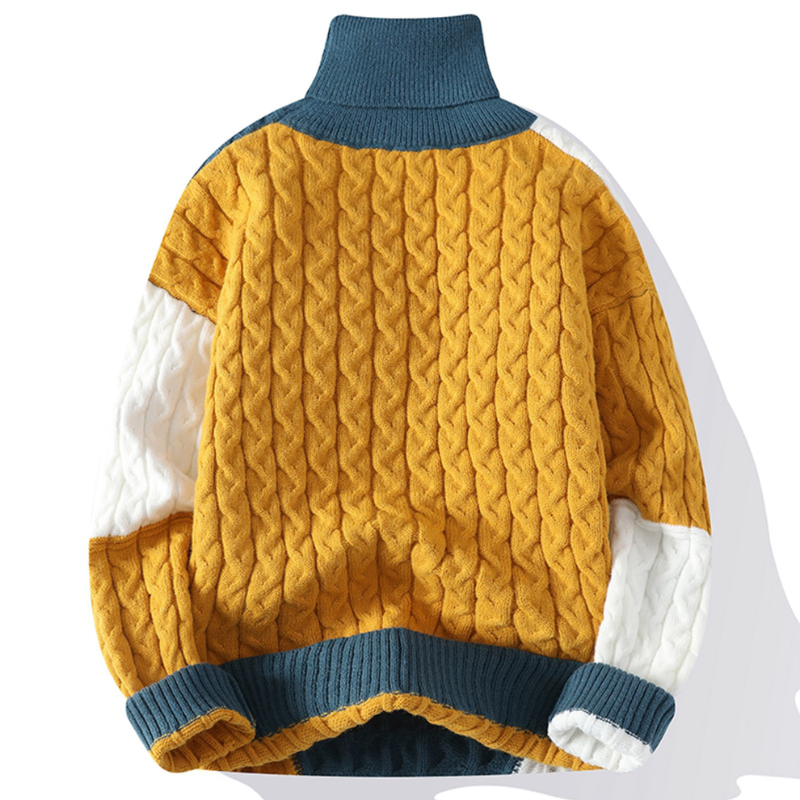 Theodore | Patchwork Roll Neck Mens Knit Jumper