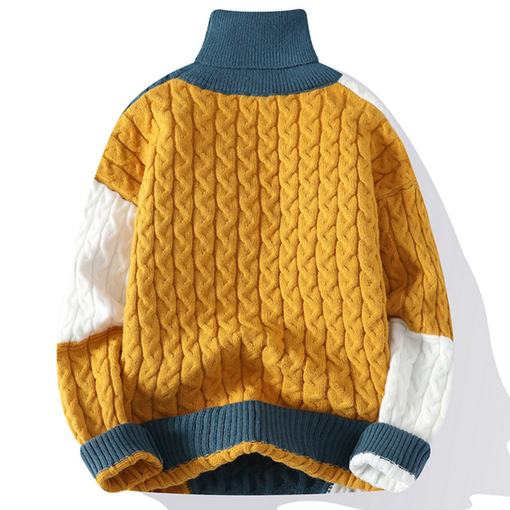 Theodore | Patchwork Roll Neck Mens Knit Jumper