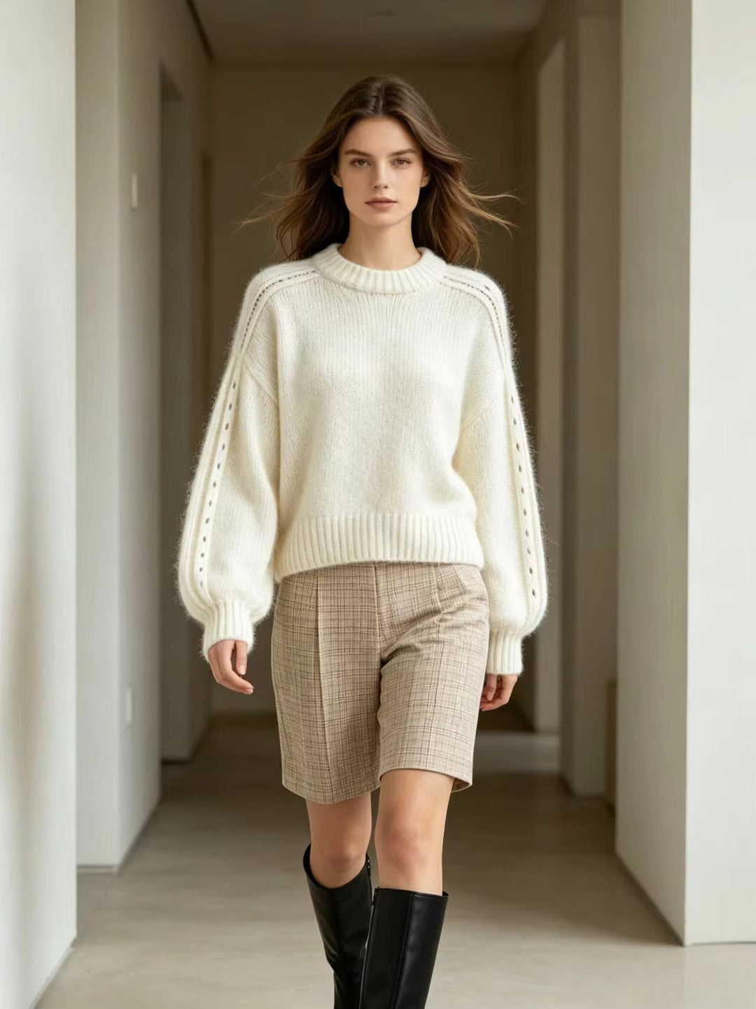 Violet | Chic Lantern Sleeve Crew Neck Christmas Jumper for Women