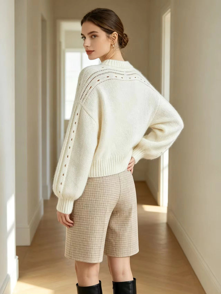 Violet | Chic Lantern Sleeve Crew Neck Christmas Jumper for Women