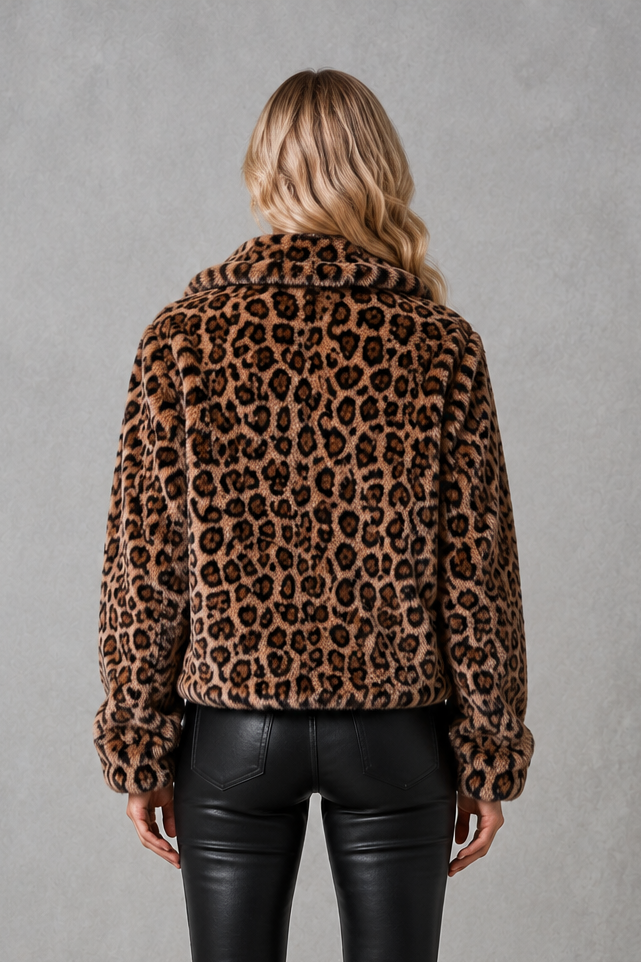 Violet | Stylish Leopard Print Faux Fur Cropped Coat