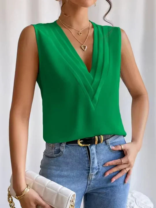 Willow | Chic Pleated V-Neck Sleeveless Party Top