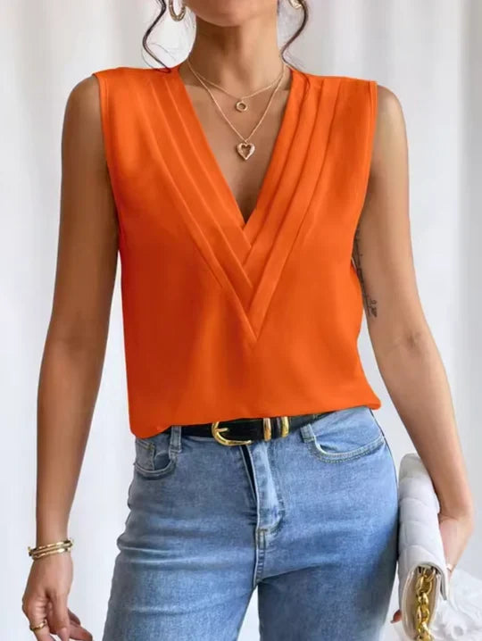 Willow | Chic Pleated V-Neck Sleeveless Party Top