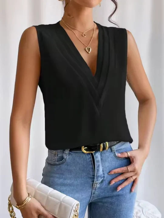 Willow | Chic Pleated V-Neck Sleeveless Party Top