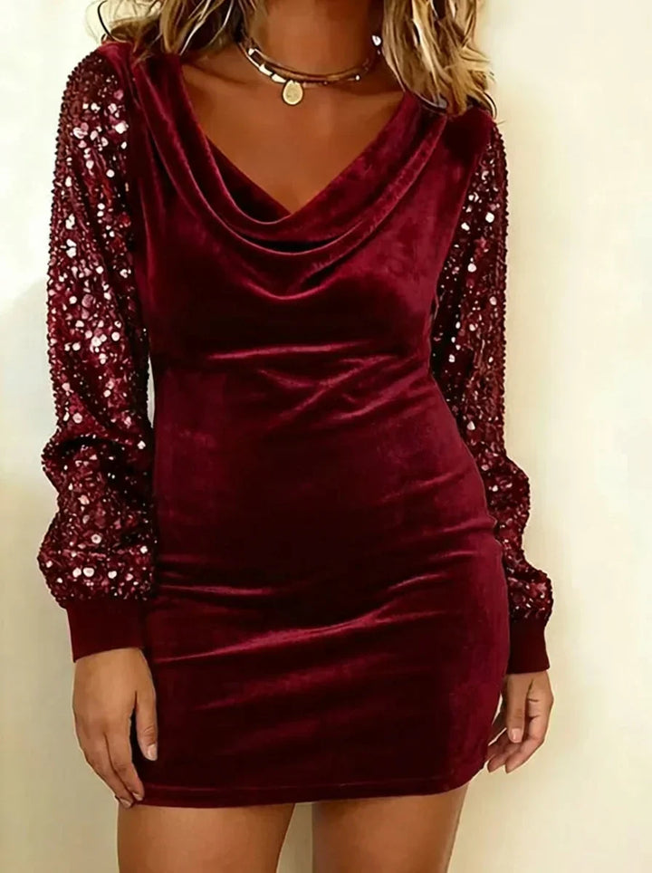 Willow | Graceful Sequin Sleeve Christmas Party Dress