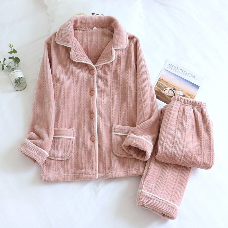 Zara | Classic Ribbed Button-Up Ladies Pyjamas Set