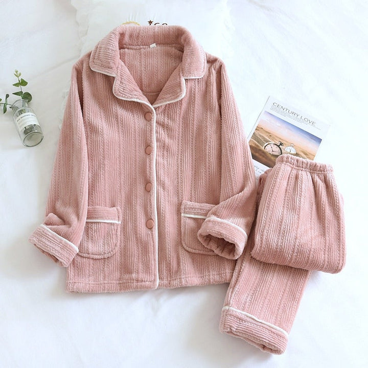 Zara | Classic Ribbed Button-Up Ladies Pyjamas Set