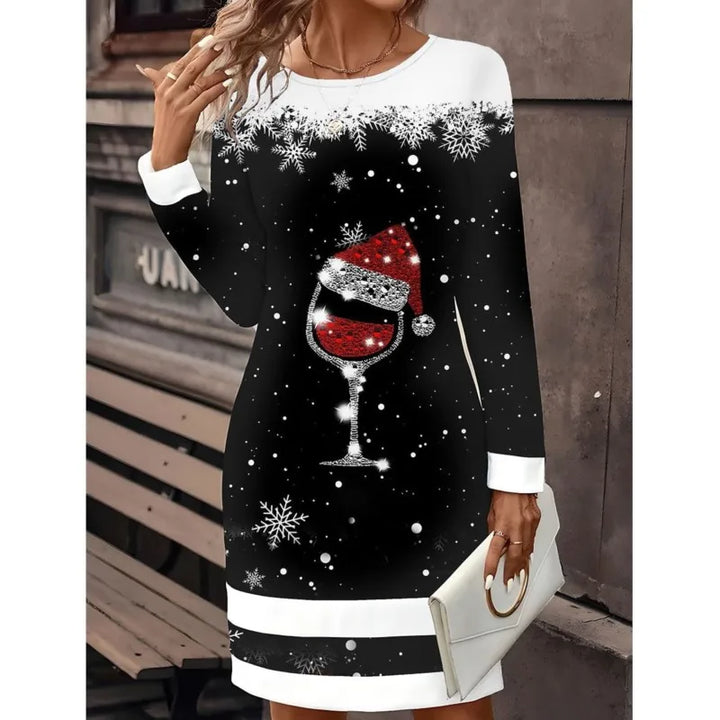 Zara | Refined Long Sleeve Snowman Print Christmas Dress