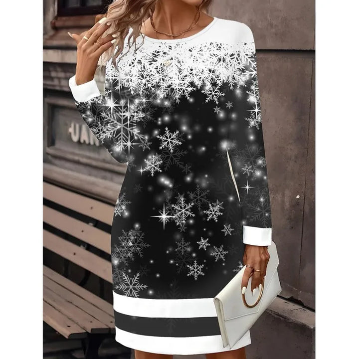 Zara | Refined Long Sleeve Snowman Print Christmas Dress