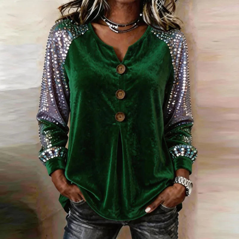 Zara | Relaxed Velvet Sequin Sleeve Party Top