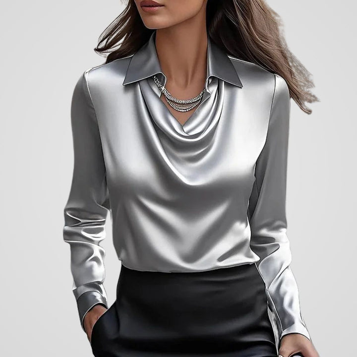 Zoe | Chic Draped Neck Satin-Look Party Top