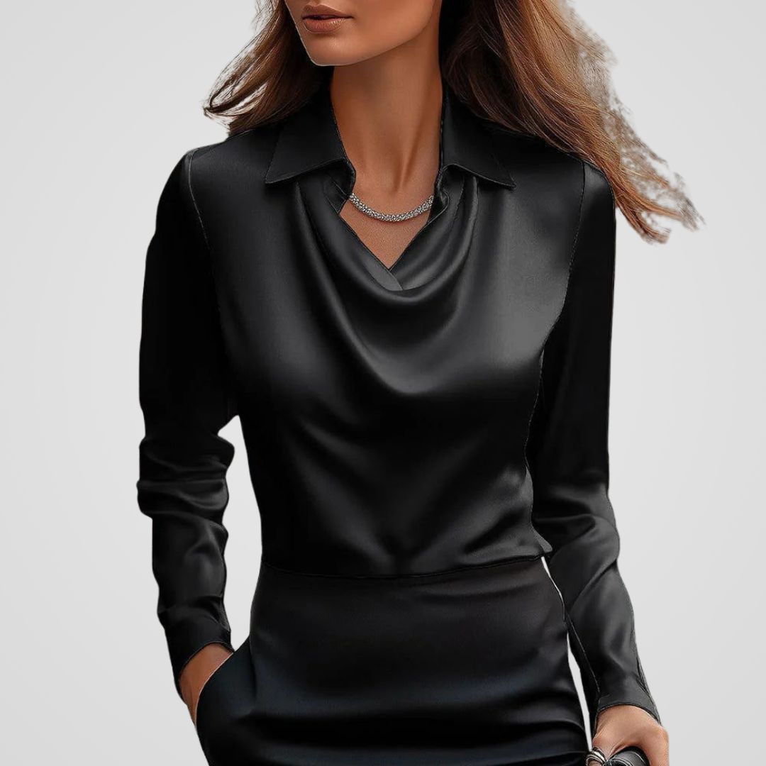 Zoe | Chic Draped Neck Satin-Look Party Top