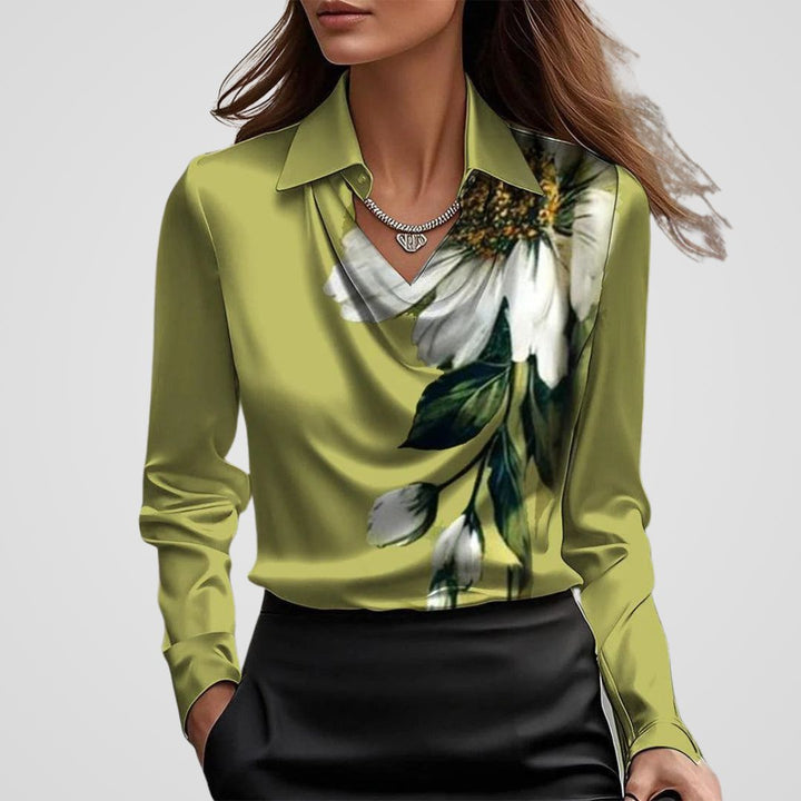 Zoe | Chic Draped Neck Satin-Look Party Top