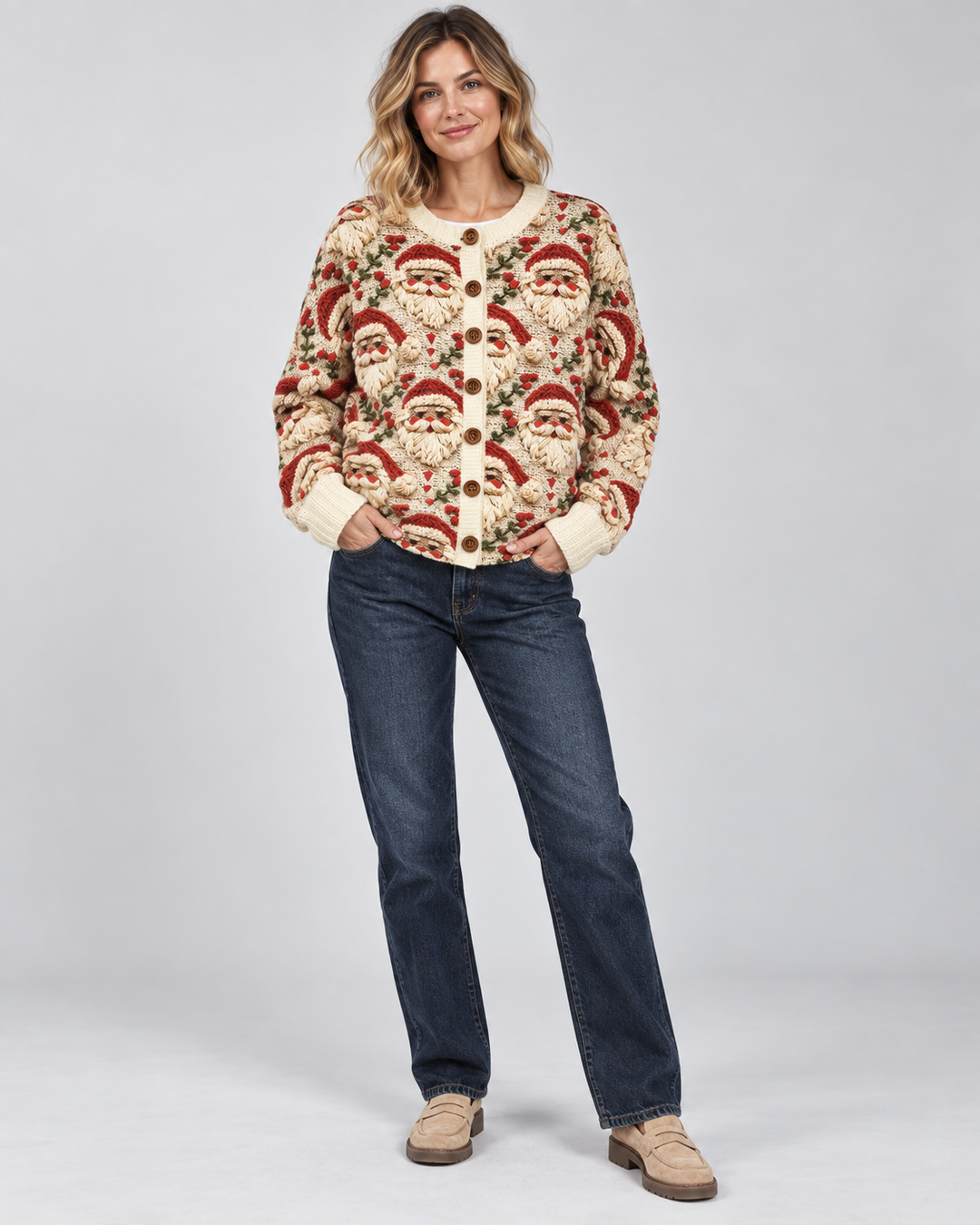 Zoe | Santa Button Front Christmas Cardigan Womens